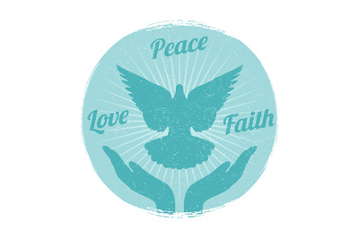 Grunge dove peace flying from hands. Love&2C; freedom and religion faith