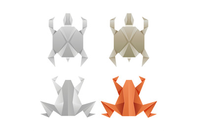 Origami paper frogs and turtles