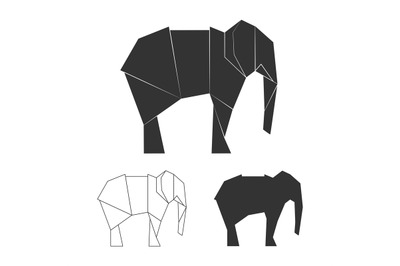 Vector paper japanese elephants. Wild animal elephant silhouette