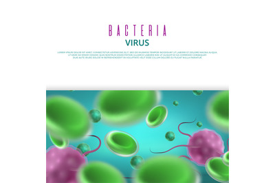 Vector bacteria viruses banner template. Healthcare medical flyer temp