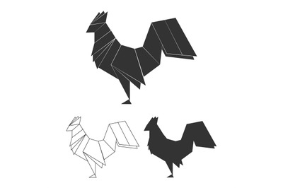 Vector origami rooster set