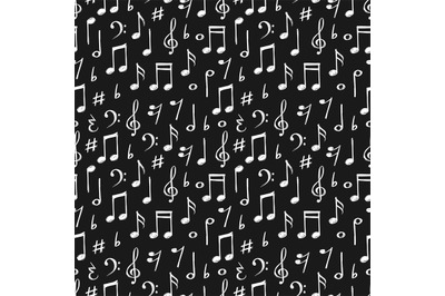 Chalk music notes and signs seamless pattern. Hand drawn music backgro