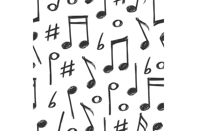 Hand drawn music notes seamless pattern design