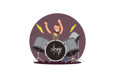 Cartoon character drummer. Flat vector musician concept