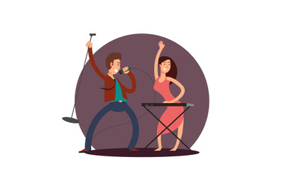 Cartoon character male singer and female pianist vector design