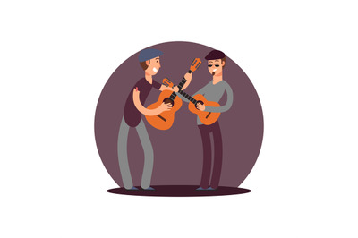 Classic guitaists vector cartoon characters. Flat musicians design