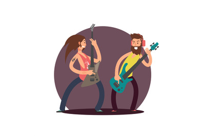 Flat vector guitarists cartoon character design