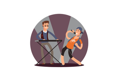 Flat vector musician and singer cartoon characters