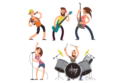 Rock musicians and singers isolated on white background