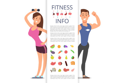 Fitness banner flyer template. Sports cartoon character