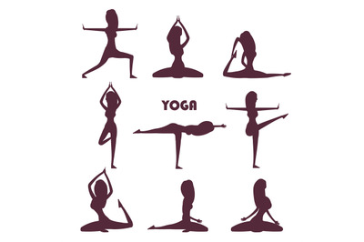 Yoga exercises and meditation female silhouettes