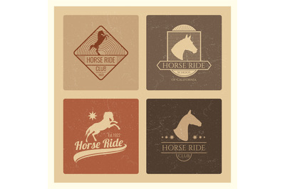 Horse ride club vintage emblem set