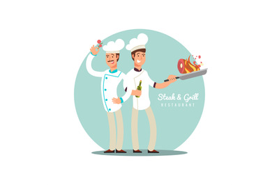 Professional chefs flat design. Happy cooks vector cartoon characters