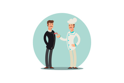 Restaurant team cartoon character. Chef and sommelie flat design