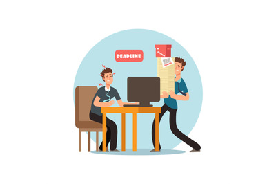 Stressed office people for deadline and time management vector concept