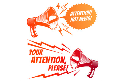 Attention please vector symbols with voice megaphone