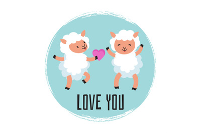 Cute cartoon sheeps in love