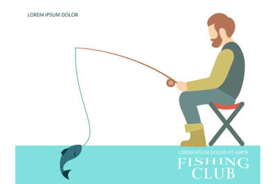 Fishing banner design with fisherman&2C; fish and equipment