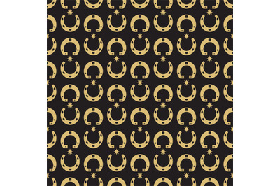 Gold horseshoe and stars seamless pattern