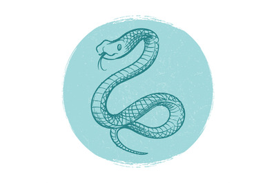 Grunge vector design emblem with hand drawn snake