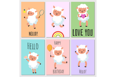 Happy birthday&2C; hello cards with cute sheep