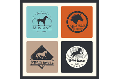 Retro racing horse, running mare vector logos