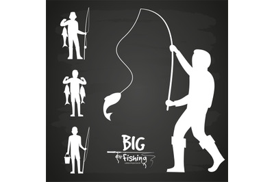 White fisherman silhouette vector design