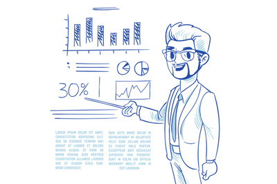 Businessman presenting business company development charts. Hand drawi