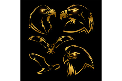 Golden eagle, hawk vector mascots set