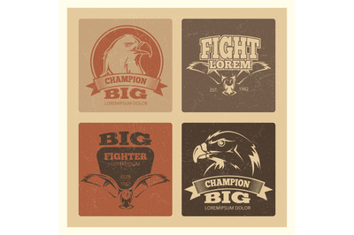 Grunge cards set with eagle logos and emblem