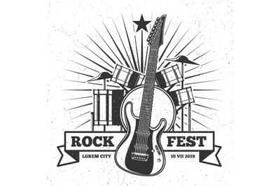 Grunge monochrome rock festival poster design. Hipster music vector em