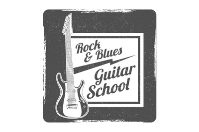 Guitar school grunge logo vector design