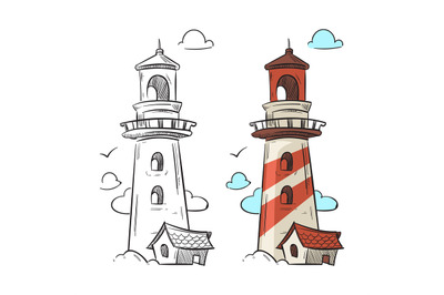 Hand drawn lighthouse vector