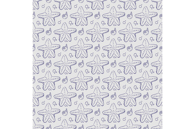 Hand drawn sea shell and starfish seamless pattern