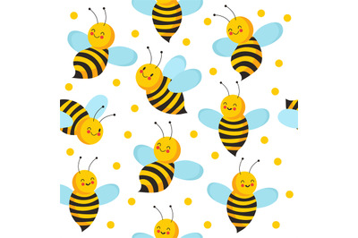 Bee seamles pattern. Cute flying bees for honey product. Vector endles