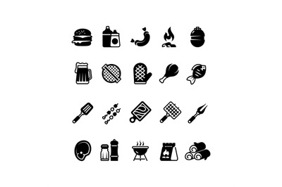 Grill outdoor kitchen icons. Family bbq, summer picnic symbols. Meat a