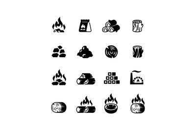 Charcoal, burning coal for barbecue vector isolated icons