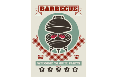 Retro barbecue party restaurant invitation template. BBQ cookout vecto