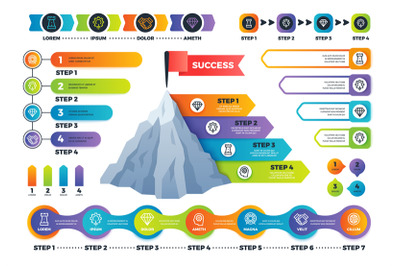 Step infographics. Pyramid graph with process options, infocharts and