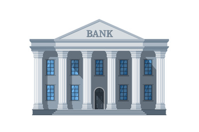 Cartoon retro bank building or courthouse with columns vector illustra