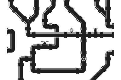 Water or gas pipeline, plumbing with valves and pipe fittings. Abstrac