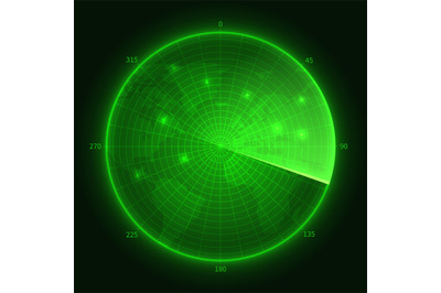 Green radar. Navy submarine sonar with aims. Navigation screen vector