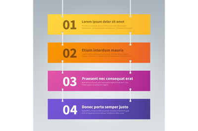 Infographic step banners. Color hanging labels&2C; tab with options and t