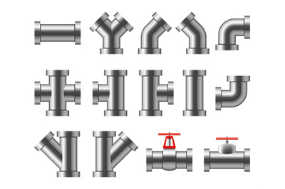 Silver pipes. Aluminum and chrome pipeline. Pipe fittings, water tube