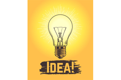 Sketch light bulb. New business and creative idea vector concept with
