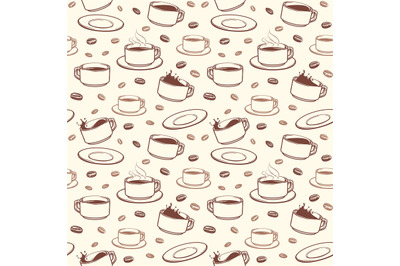 Hand drawn coffee cups vector seamless pattern
