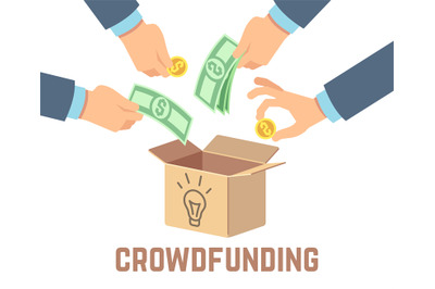 Crowdfunding. Public contribution money, donor venture and crowdsourci