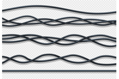 Realistic electrical wires, connection industrial cables vector set