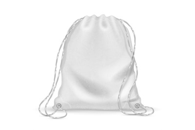 White sports backpack&2C; backpacker cloth bag with drawstrings. Isolated