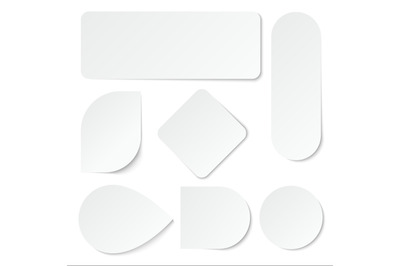 White paper stickers. Blank labels&2C; tags in rectangular and round shap